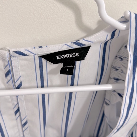 Express Tops Express White Blue Stripe Bodysuit Blouse Short Puff